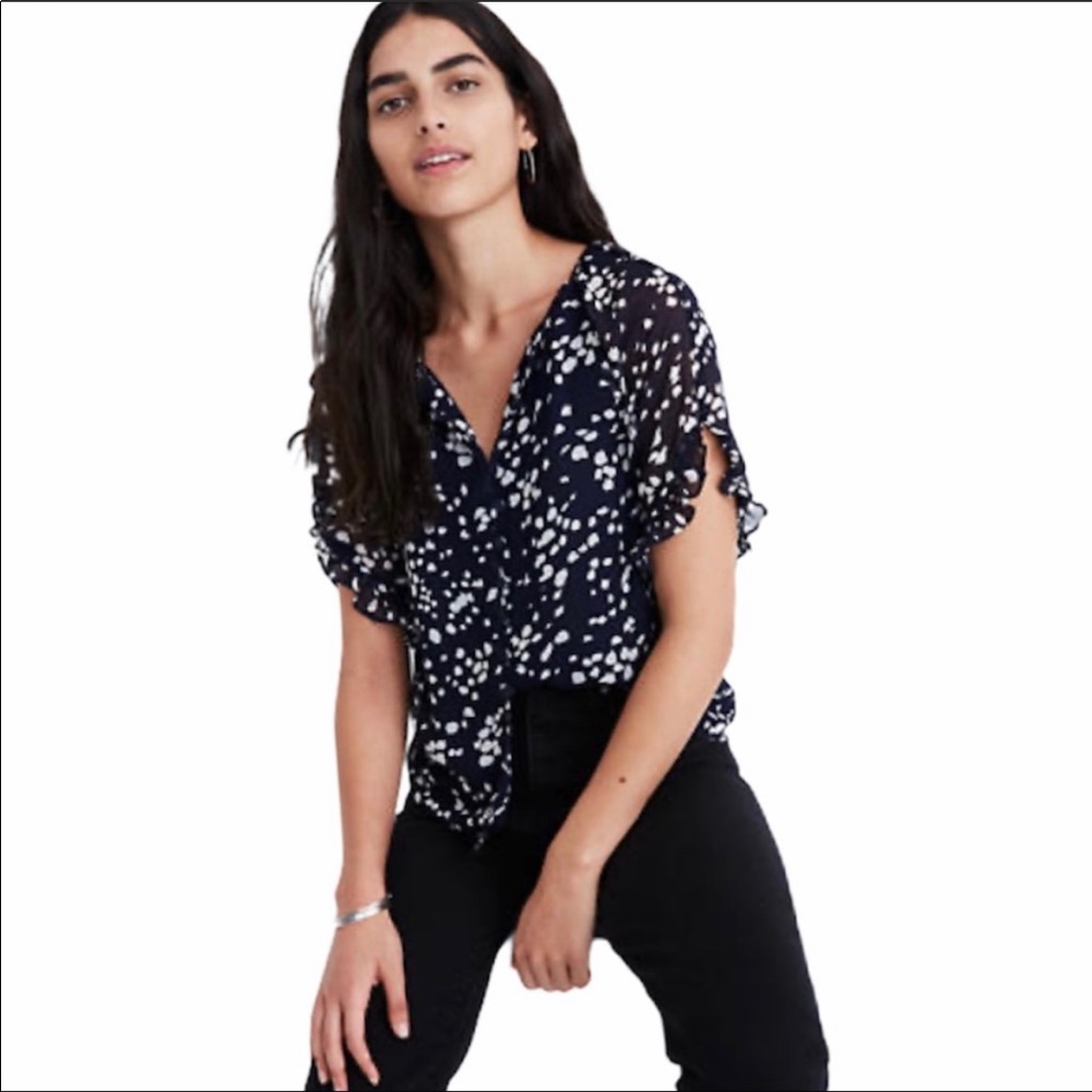 Madewell print top with ruffle sleeve